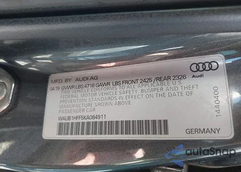 2019 Audi S3 2.0T Premium Plus z USA, uszkodzony, nr VIN WAUB1HFF5KA084911